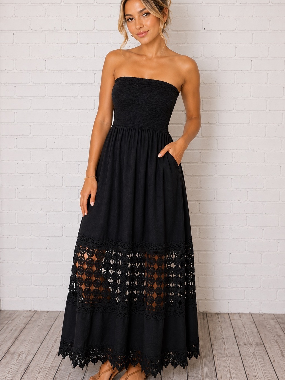 Black Lace Panel Maxi Skirt